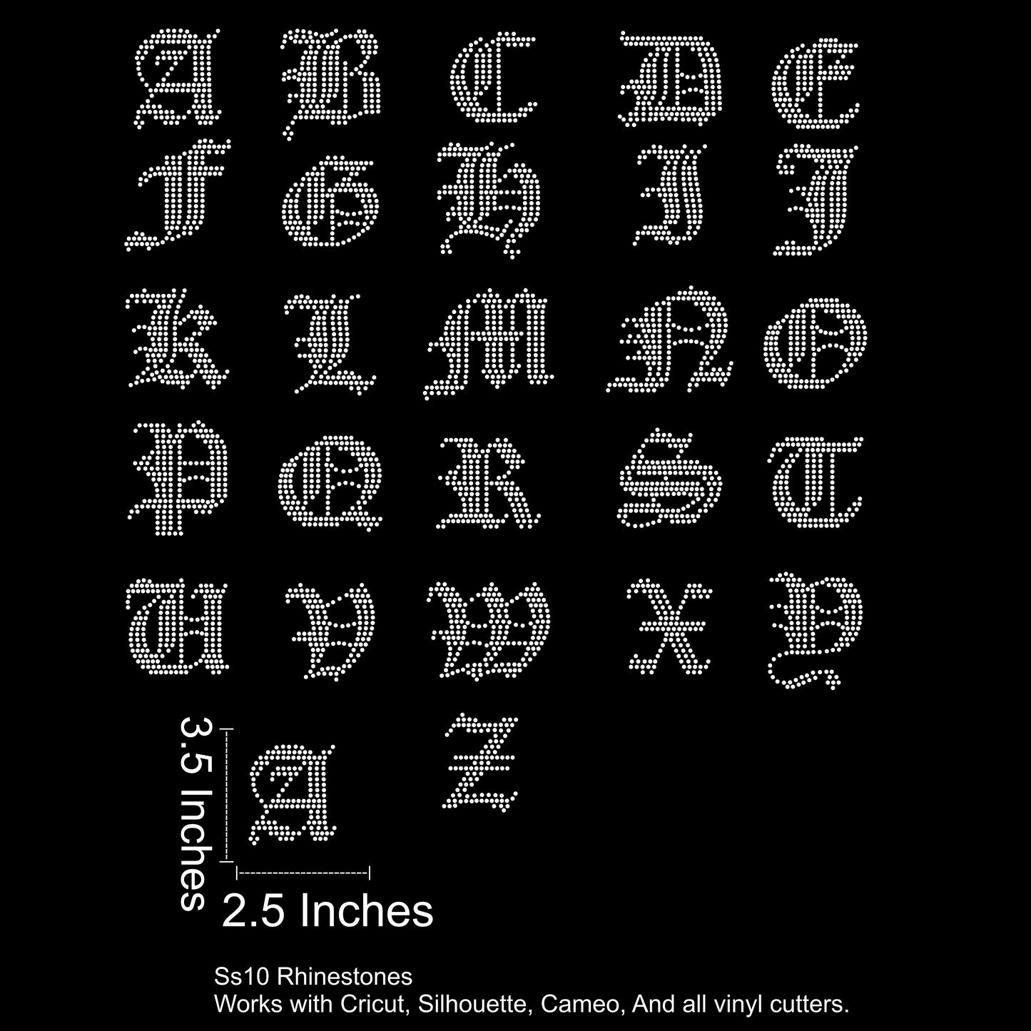 OG Gothic Text Rhinestone SVG File (3.5 Inches Tall)