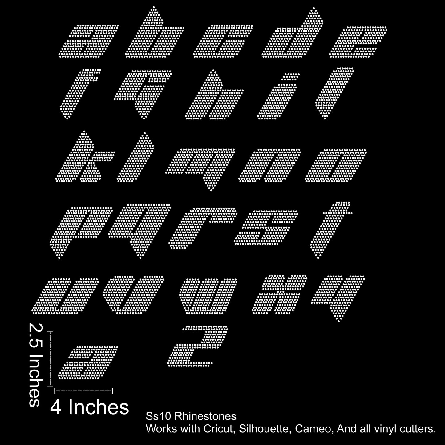 Y2K Font Rhinestone SVG File (2.5-3.5 Inches)