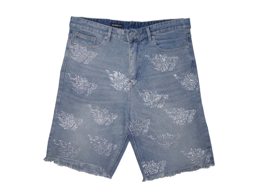 1 of 1 Custom Rhinestone Denim Shorts (34 Waist)